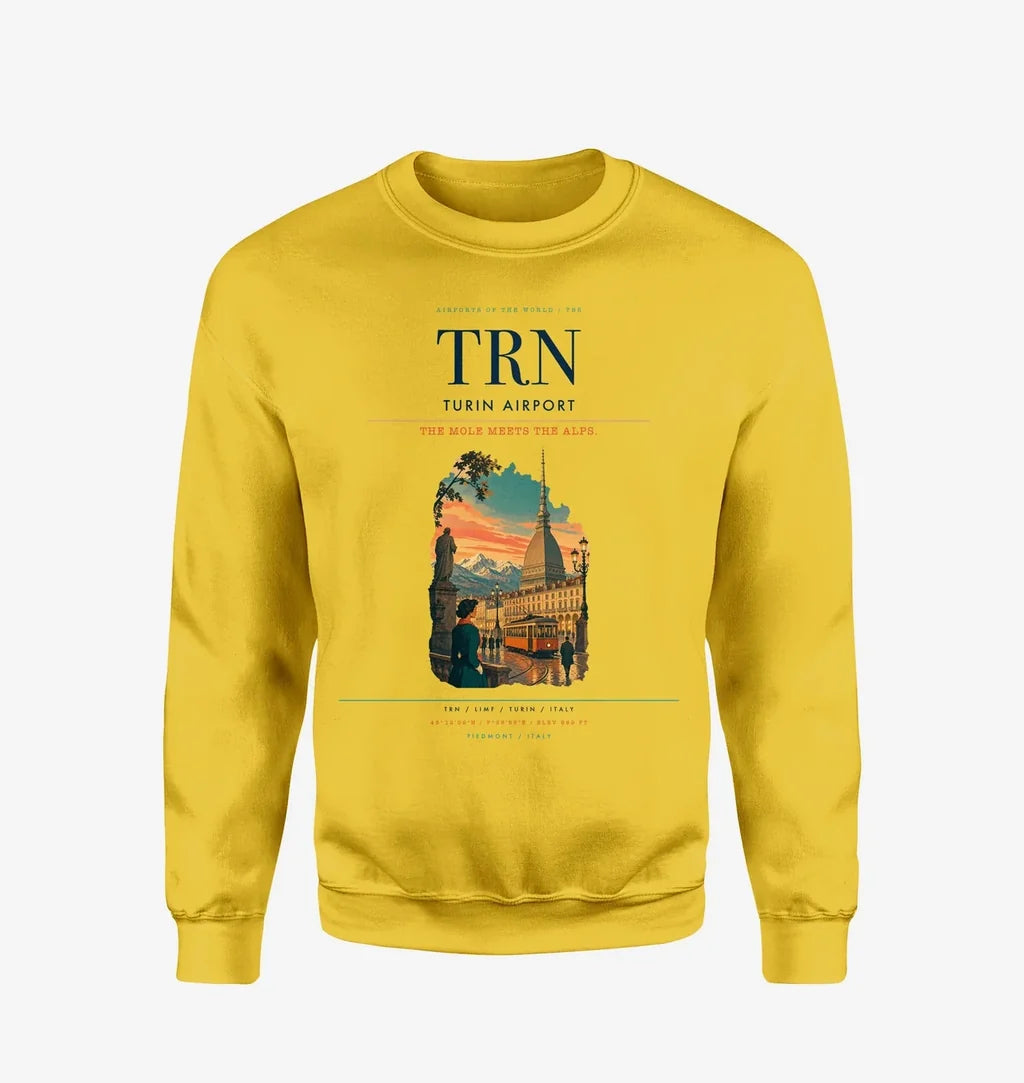 Turin Airport (TRN) design on yellow sweatshirt