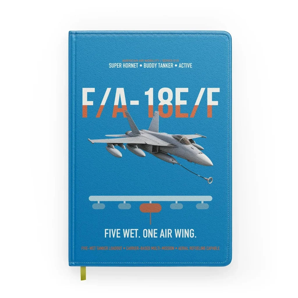 F A-18E F Buddy Tanker design on turquoise notebook
