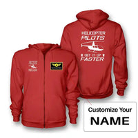 Thumbnail for Helicopter Pilots Get It Up Faster Zipped Hoodie - Red + Name (Customizable)