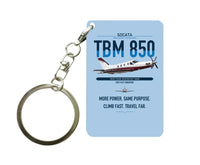 Thumbnail for Socata TBM 850 design on light blue designed key chain, double-side print