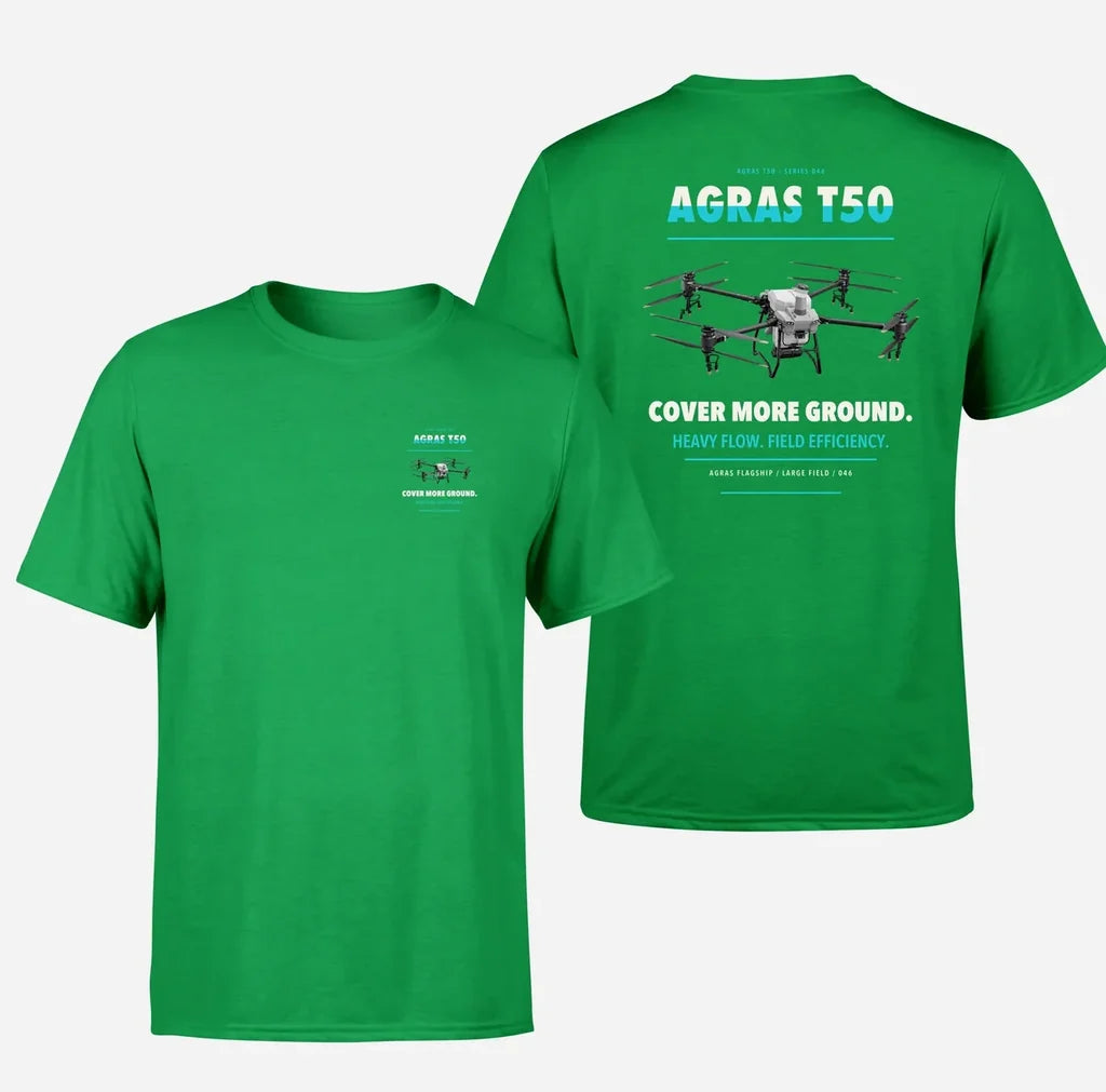 DJI Agras T50 design on green t shirt