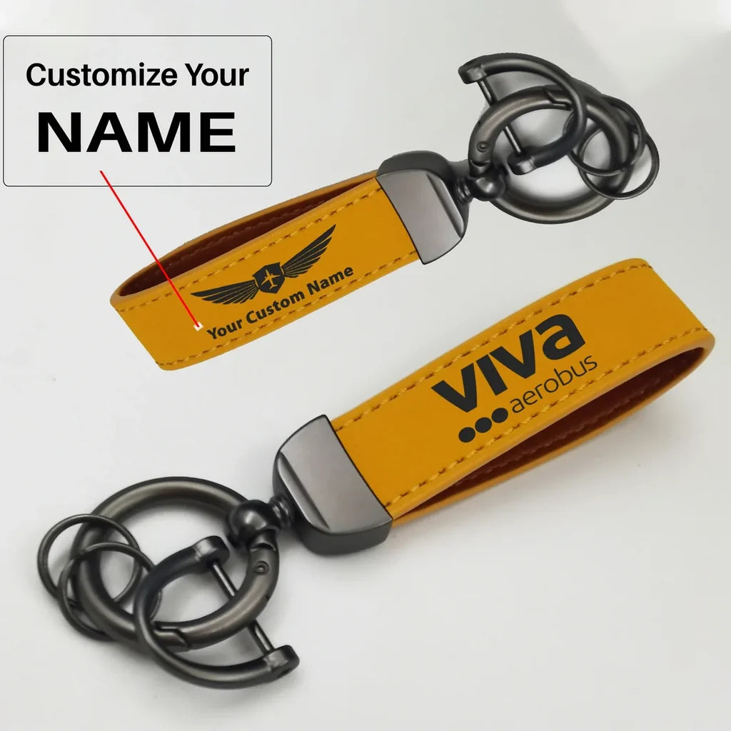 Viva Aerobus Horseshoe Buckle key chain, Yellow + Name