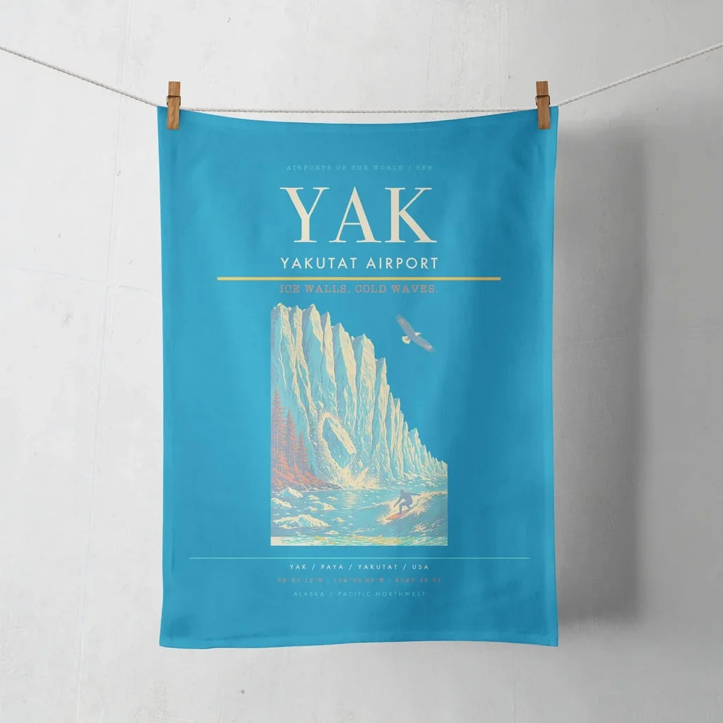 Yakutat Airport (YAK) design on turquoise towel