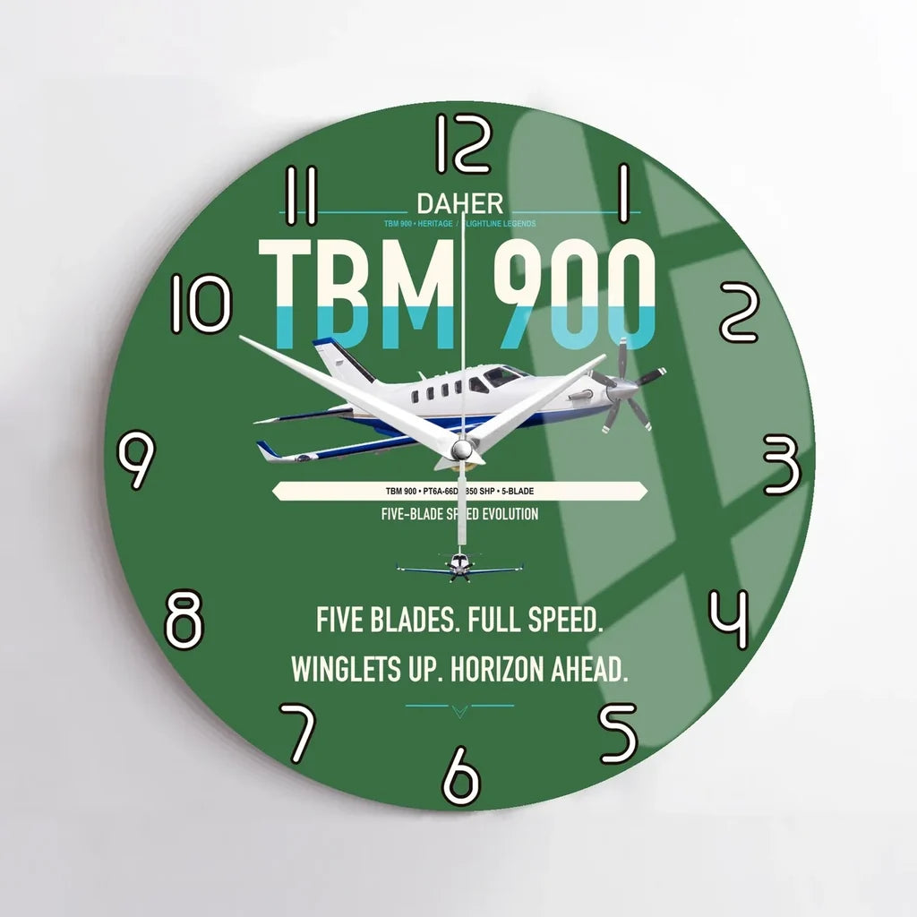 Daher TBM 900 design on green no frame wall clock
