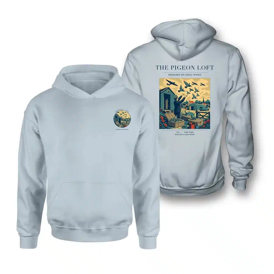 VINTAGE G4526 - The Pigeon Loft - Double-Side Hoodie design on lightblue double side