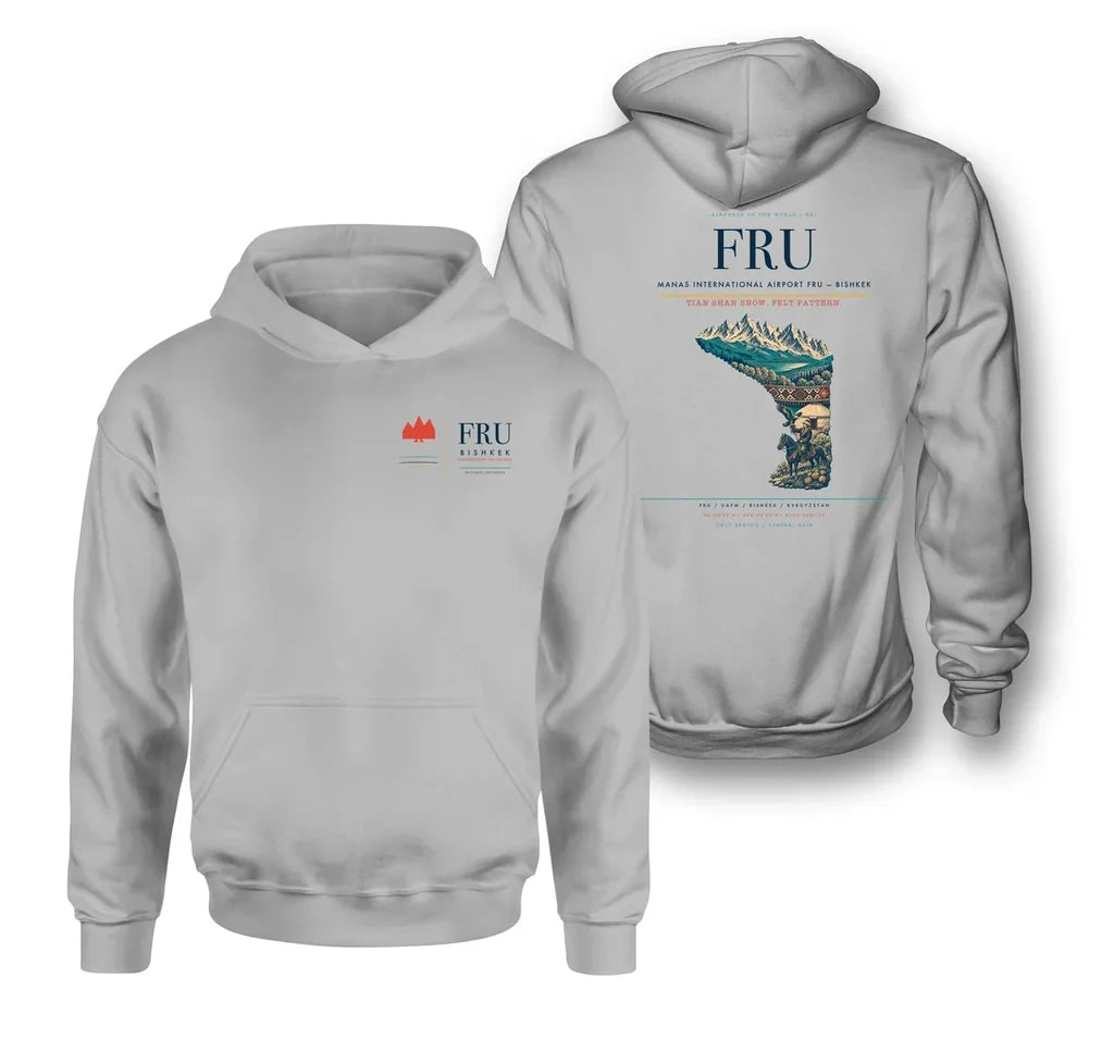 Manas International Airport (FRU) design on light gray double-side hoodie