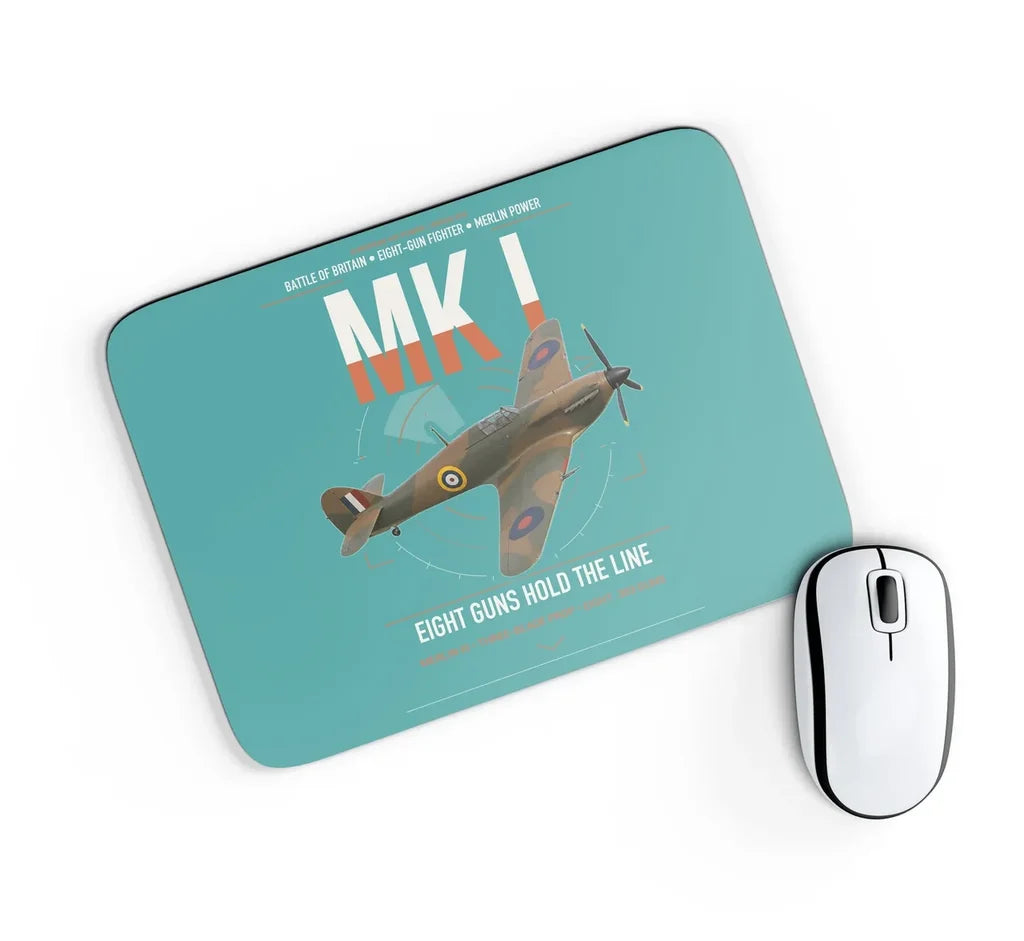 Hawker Hurricane Mk I design on turquoise rectangle mouse pad