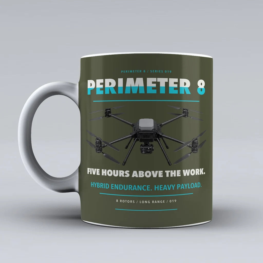 Perimeter 8 Mug design on green army skyfront