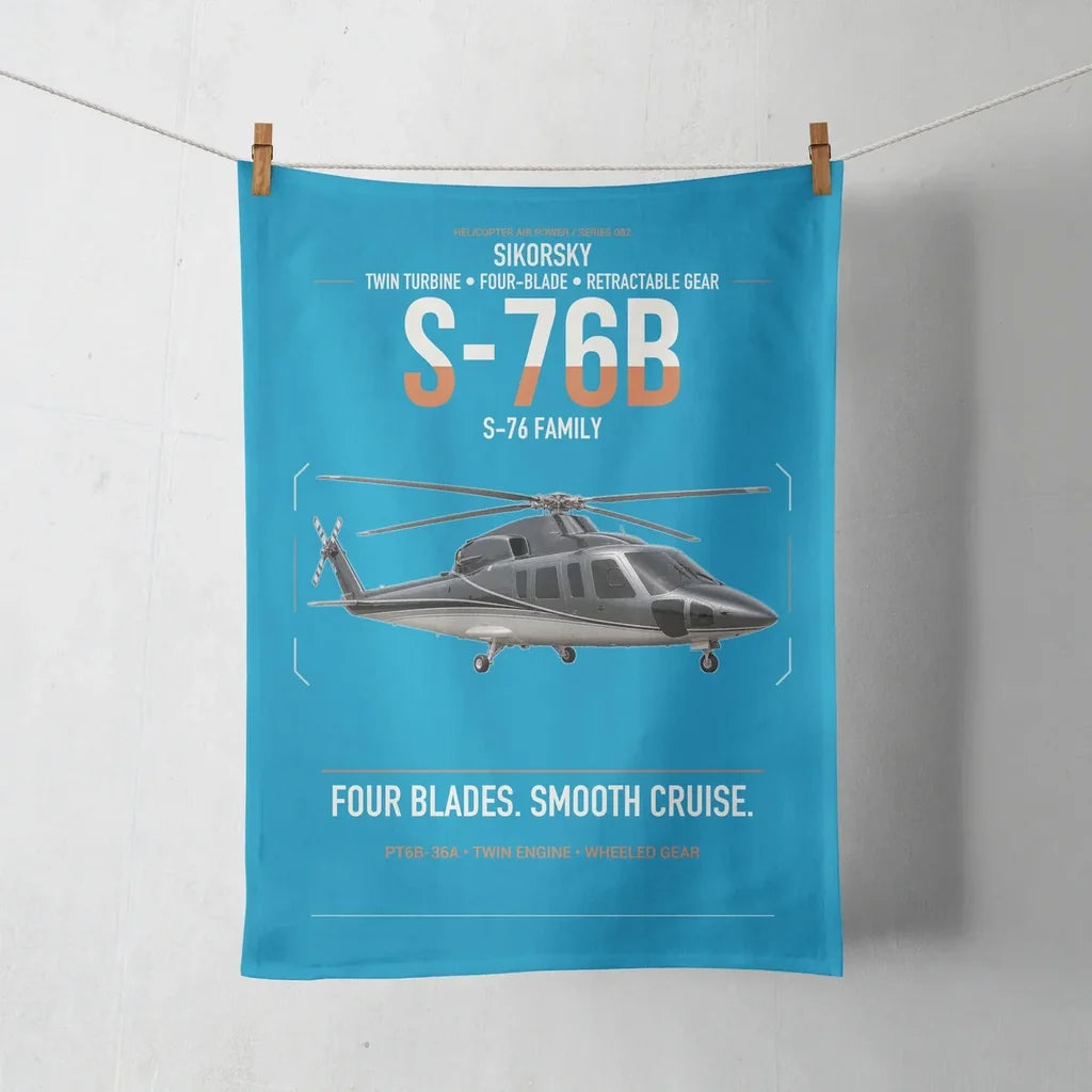Sikorsky S-76B design on turquoise towel