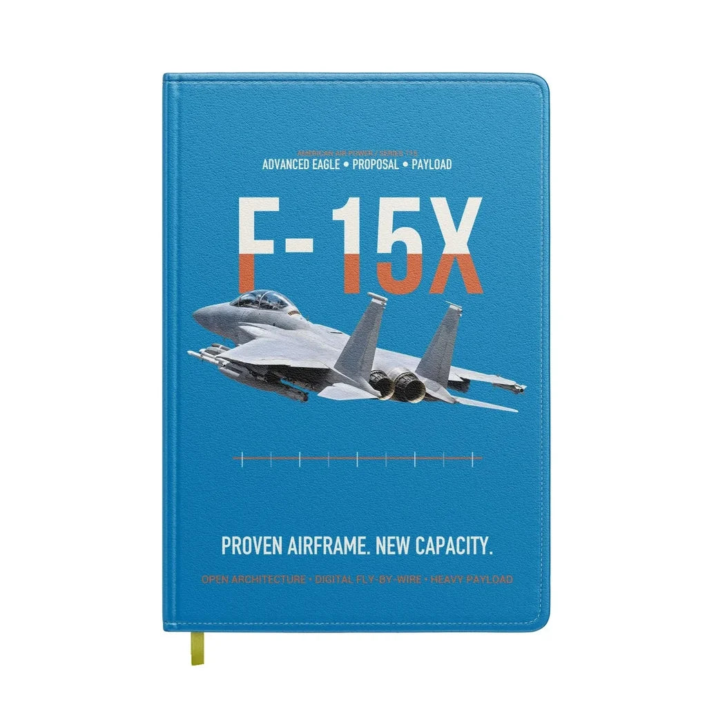 F-15X Advanced Eagle Proposal Proven Airframe New Capacity design on turquoise notebook