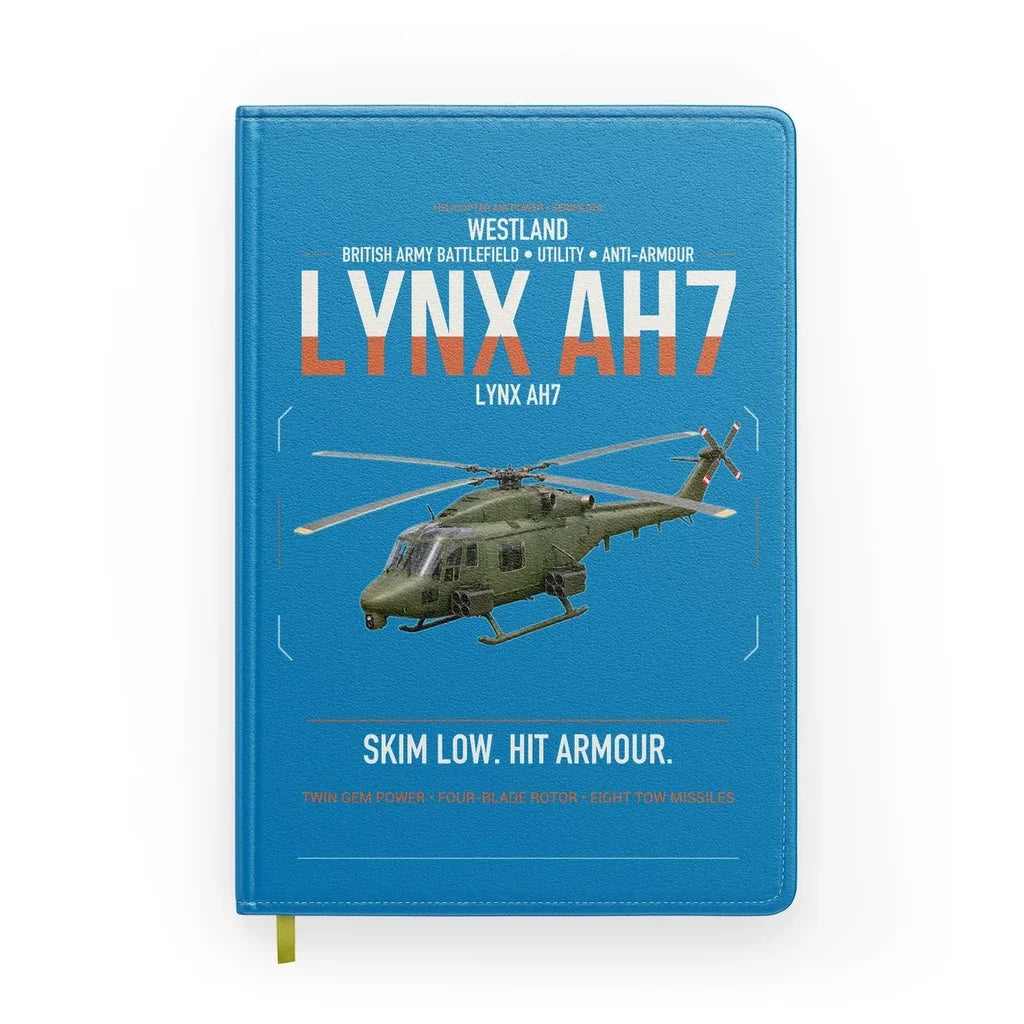 Westland Lynx AH7 design on turquoise notebook