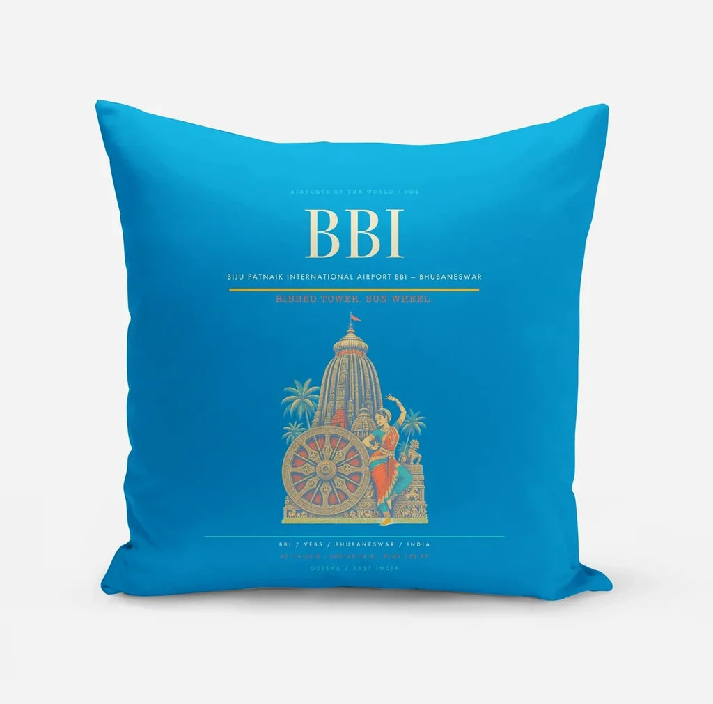 Biju Patnaik International Airport (BBI) design on turquoise pillow