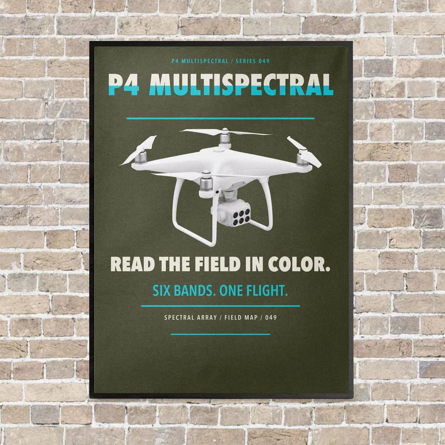 DJI P4 Multispectral vertical canvas print - framed - green army background
