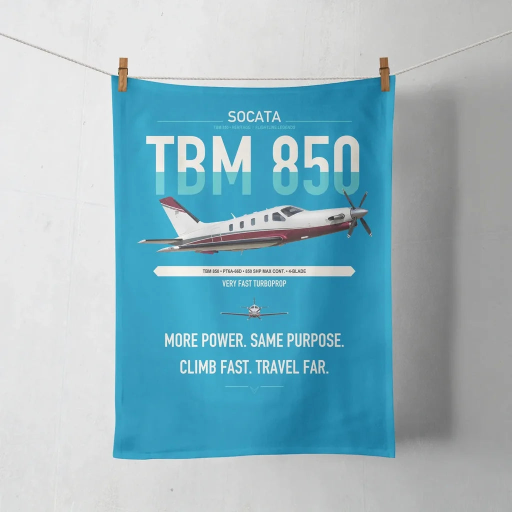Socata TBM 850 design on turquoise towel