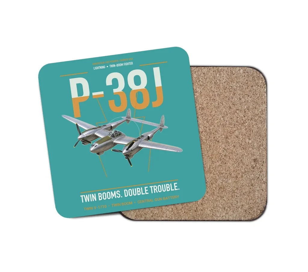 P-38J Lightning design on turquoise 1 piece coaster