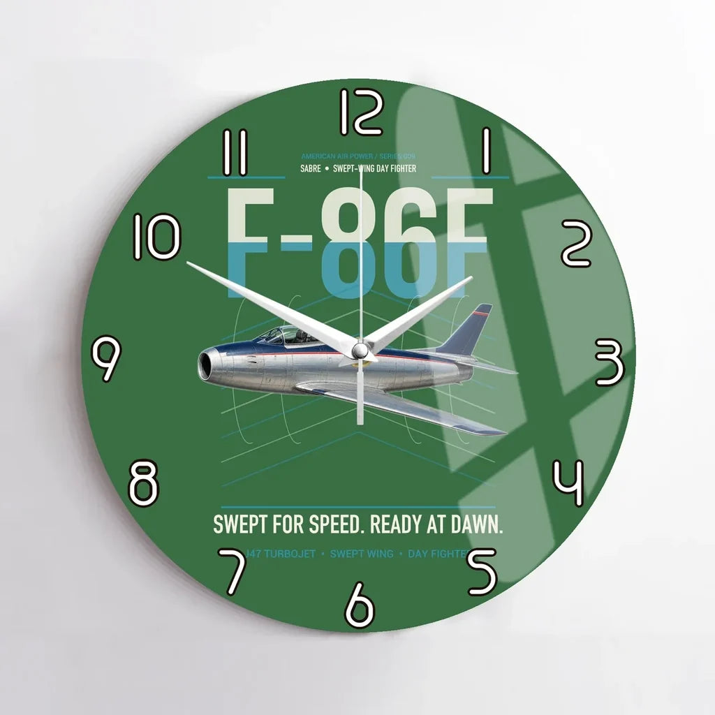 F-86F Sabre design on green no frame wall clock