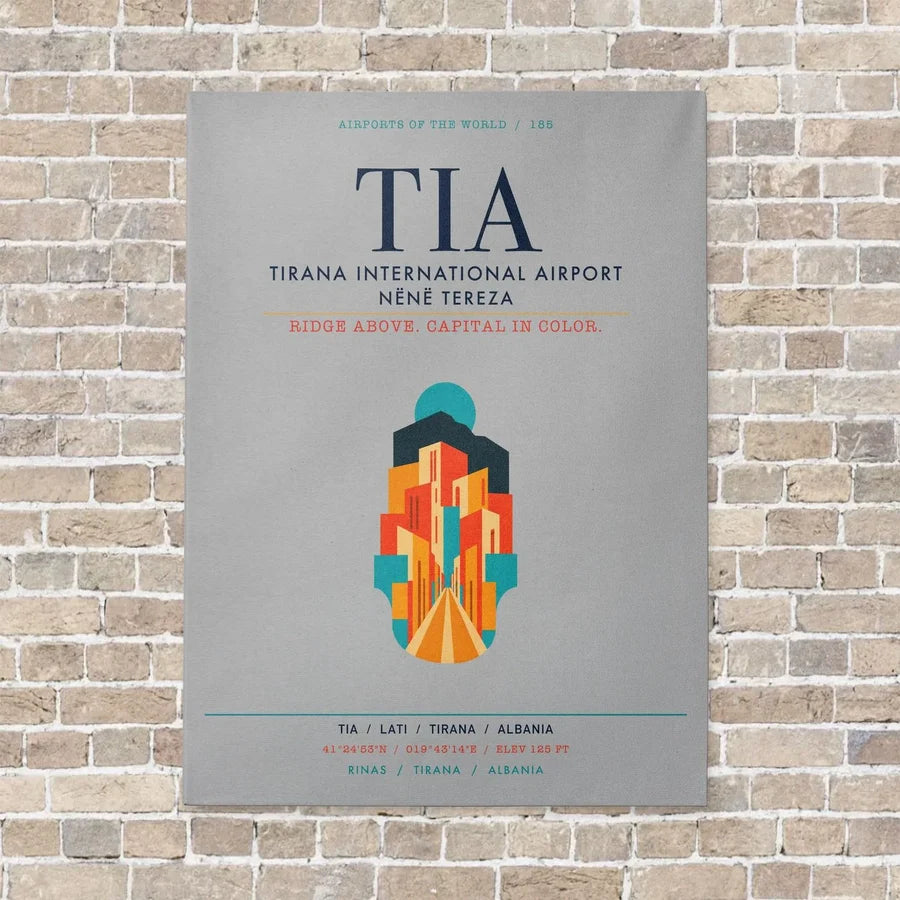 Tirana International Airport Nënë Tereza TIA vertical canvas print - no frame - light gray background