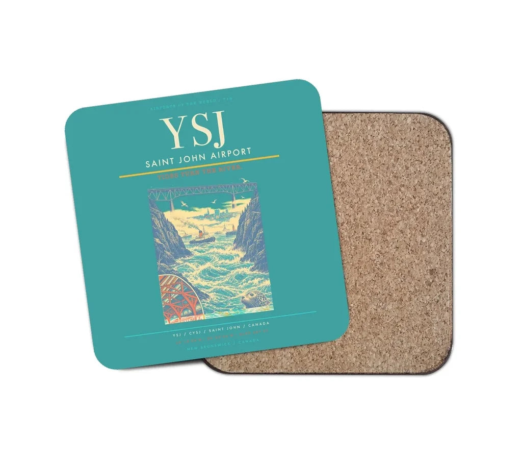 Saint John Airport (YSJ) design on turquoise 1 piece coaster