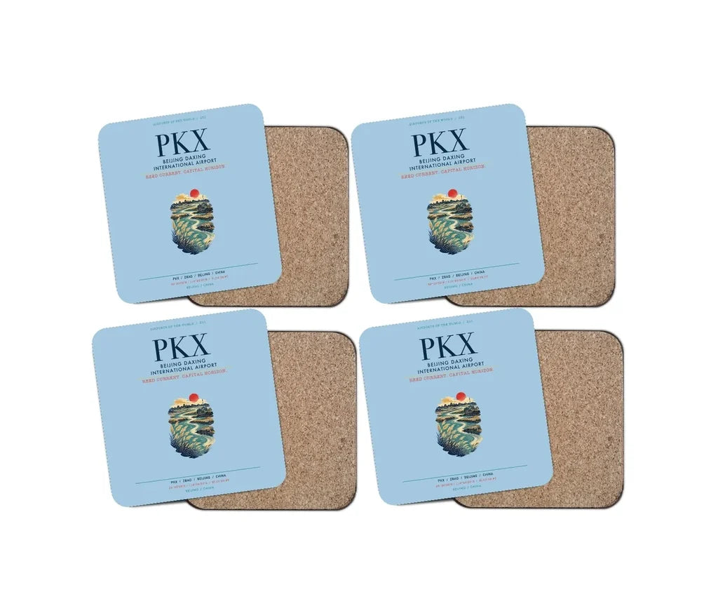Beijing Daxing International Airport (PKX) design on light blue 4 pieces set coaster