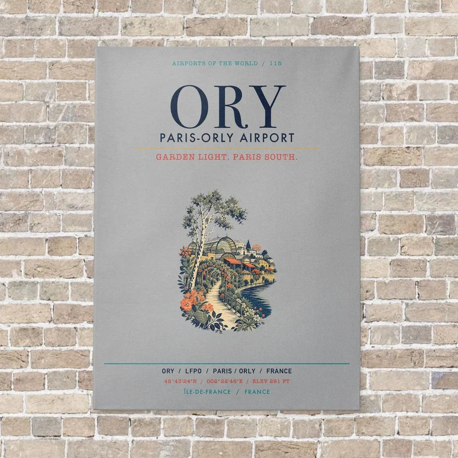 Paris-Orly Airport ORY vertical canvas print - no frame - light gray background