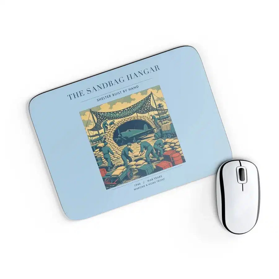 VINTAGE G4505 - The Sandbag Hangar - Designed Mouse Pads design on lightblue rectangle