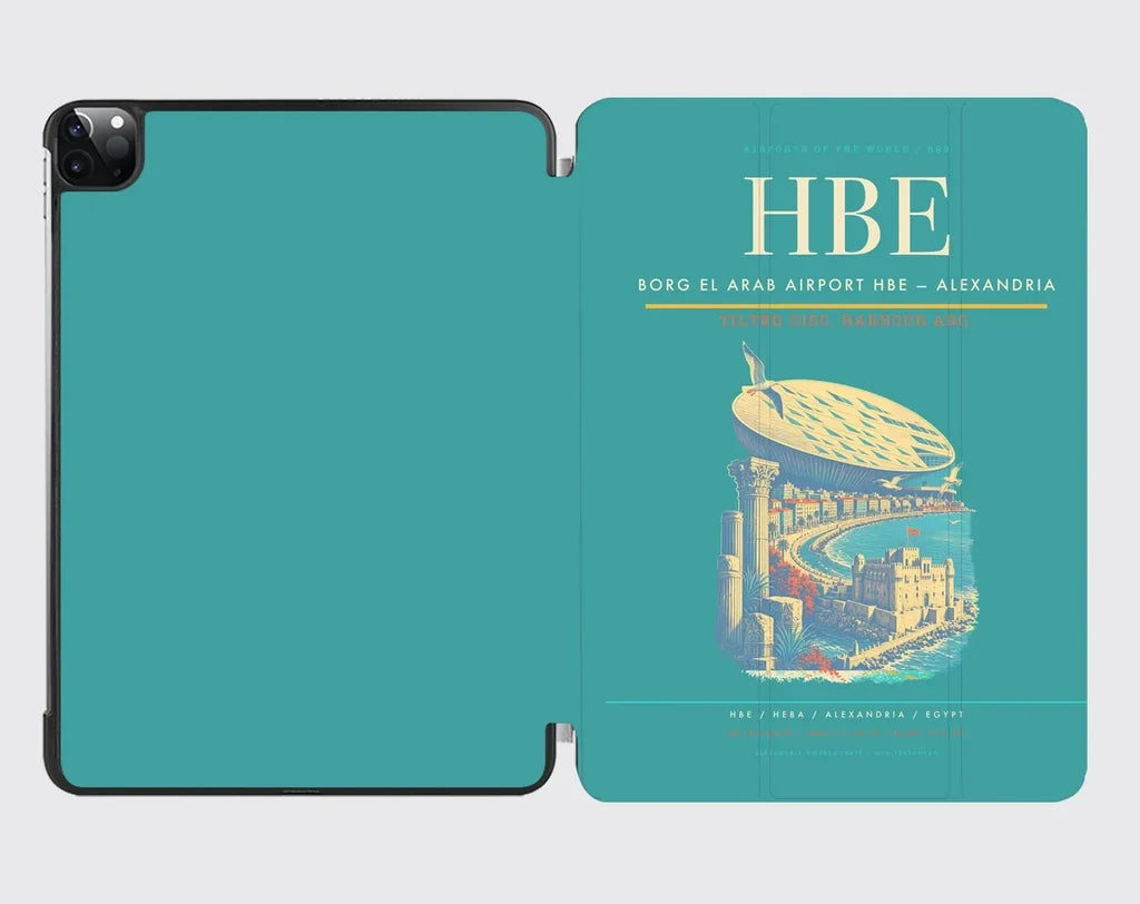 Borg El Arab Airport (HBE) design on turquoise ipad tablet case
