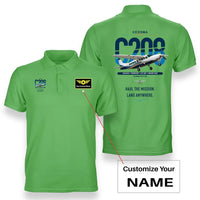 Thumbnail for Cessna 208 Caravan design on light green+name double-side polo t-shirt, double-side print