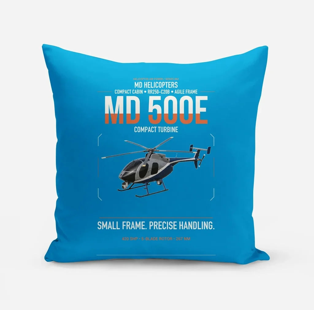 MD Helicopters MD 500E design on turquoise pillow