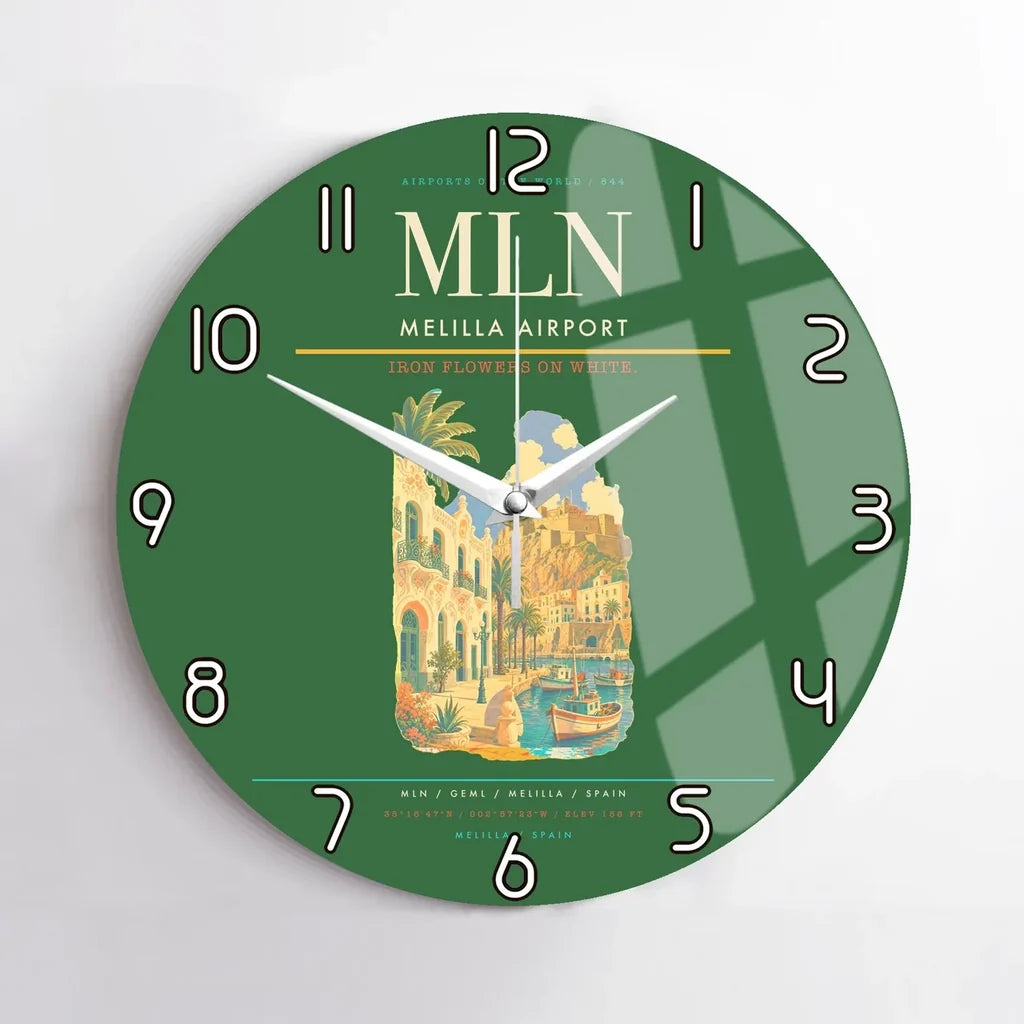 Melilla Airport (MLN) design on green no frame wall clock