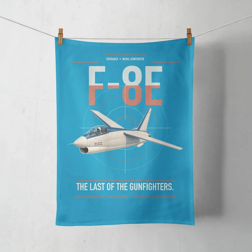 F-8E Crusader design on turquoise towel