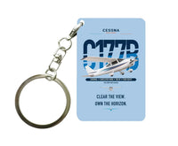 Thumbnail for Cessna 177B Cardinal design on light blue designed key chain, double-side print