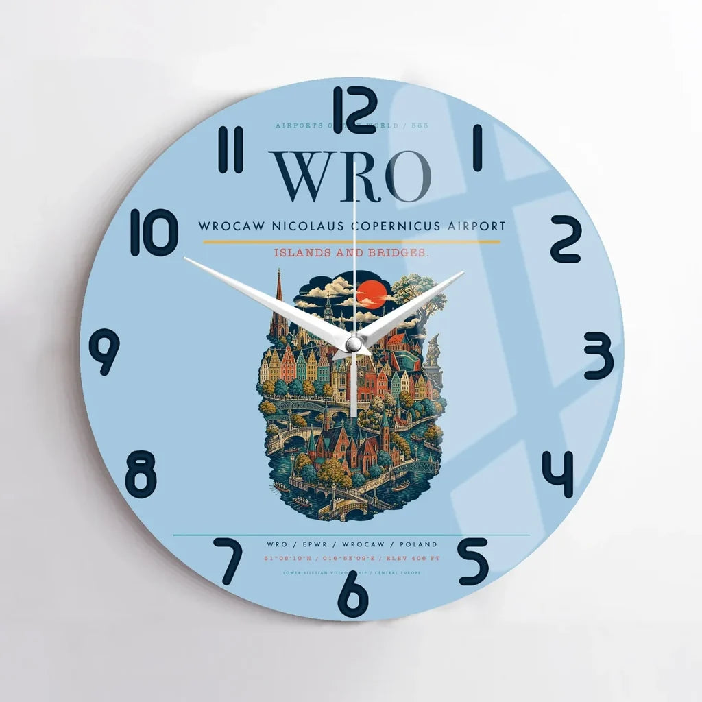 Wrocaw Nicolaus Copernicus Airport WRO Wall-Clock No-Frame - Light Blue
