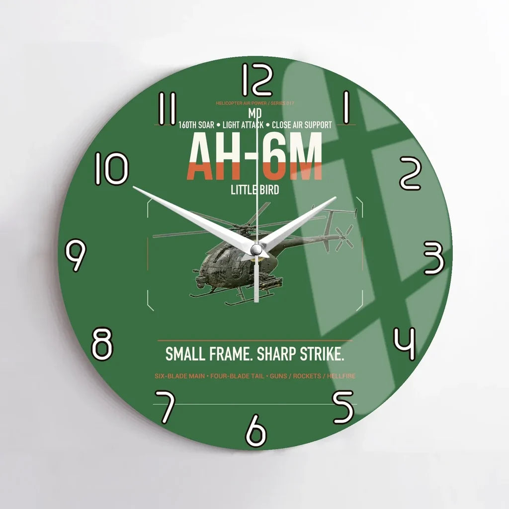 MD AH-6M Little Bird design on green no frame wall clock
