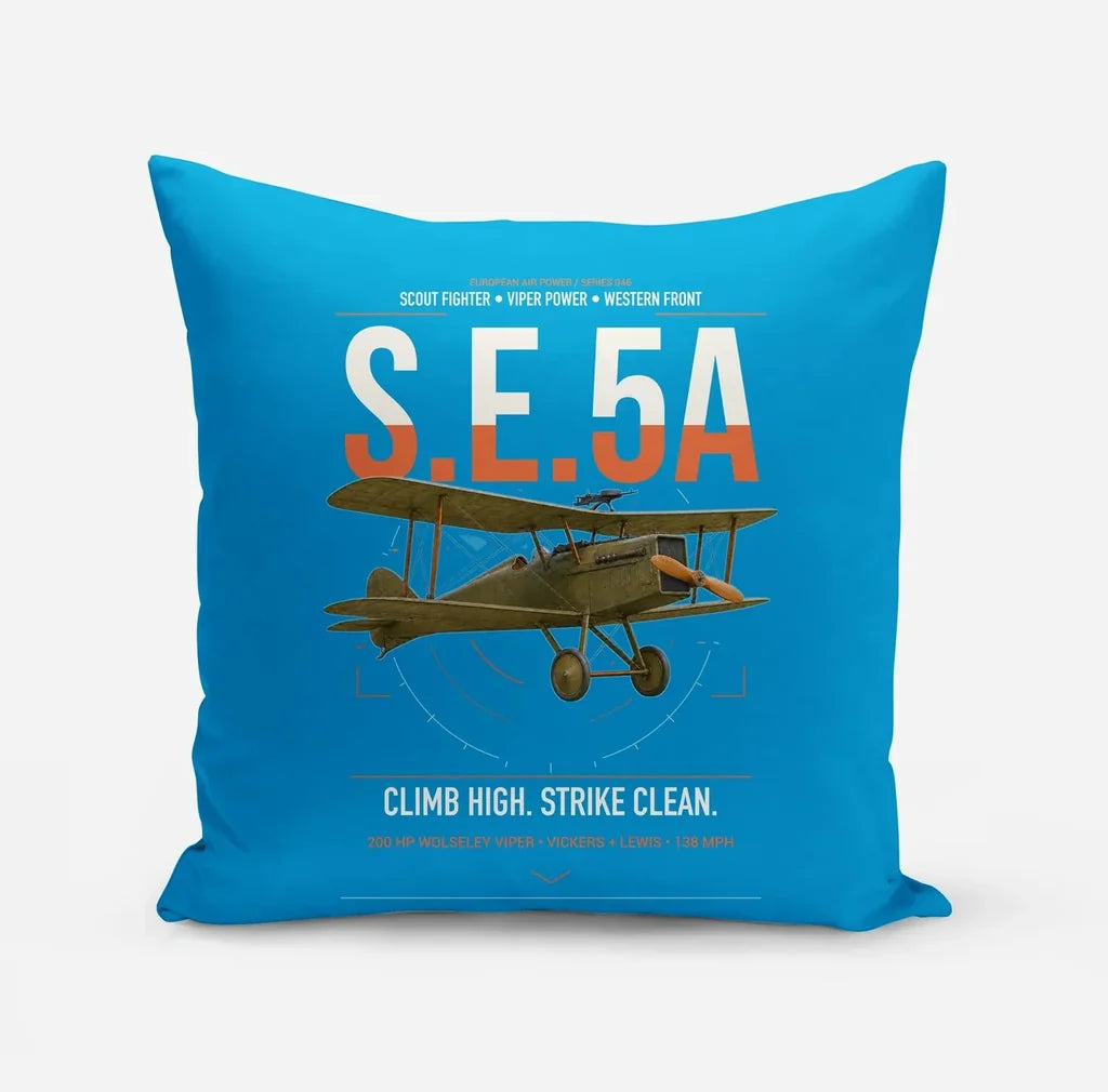Royal Aircraft Factory S.E.5a design on turquoise pillow