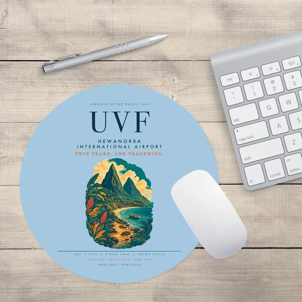 Hewanorra International Airport (UVF) design on light blue round mouse pad