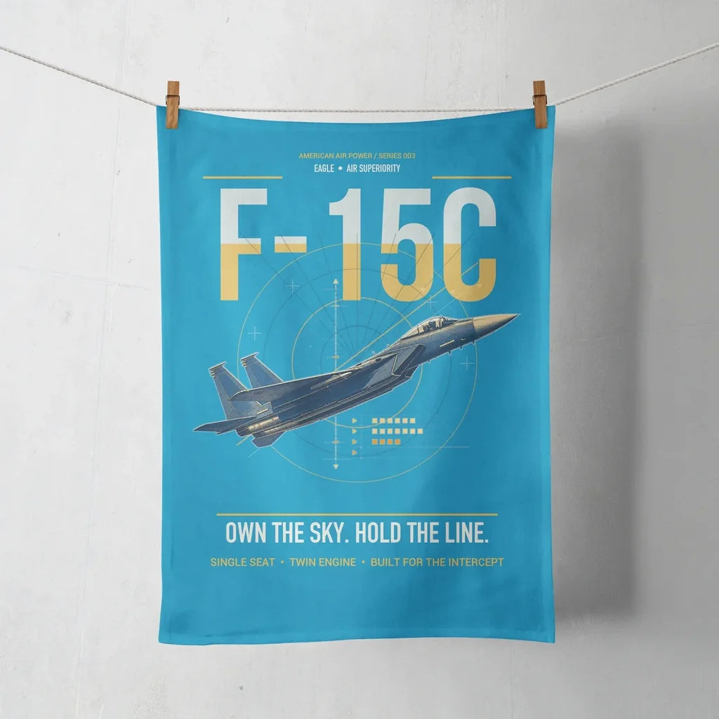 F-15C Eagle design on turquoise towel