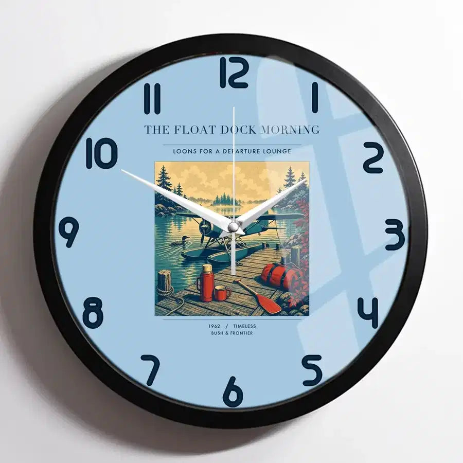 VINTAGE G4195 - The Float Dock Morning - Designed Wall Clocks design on lightblue framed