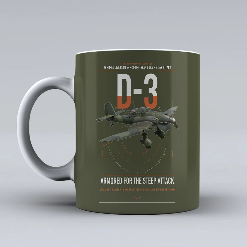 Junkers Ju 87D-3 design on green army ceramic mug, double-side print