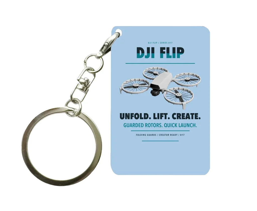 DJI Flip Key Chain design on light blue key chain