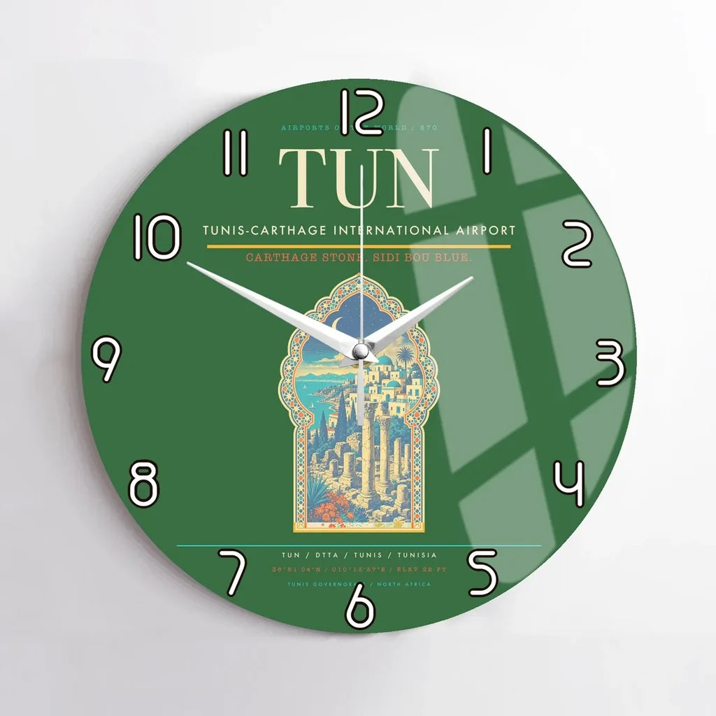 Tunis-Carthage International Airport (TUN) design on green no frame wall clock