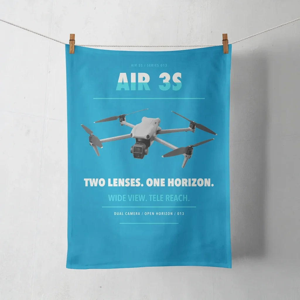 DJI Air 3S design on turquoise towel