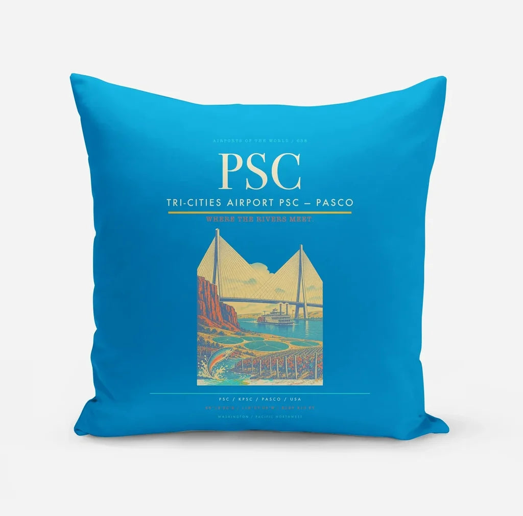 Tri-Cities Airport (PSC) design on turquoise pillow