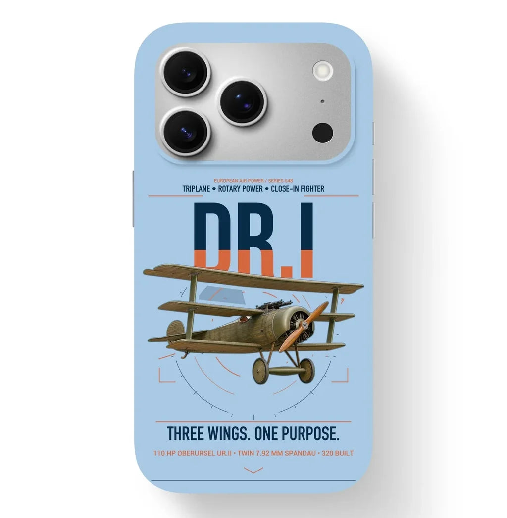 Fokker Dr.I design on light blue magsafe iphone case, for iPhone 17 Pro