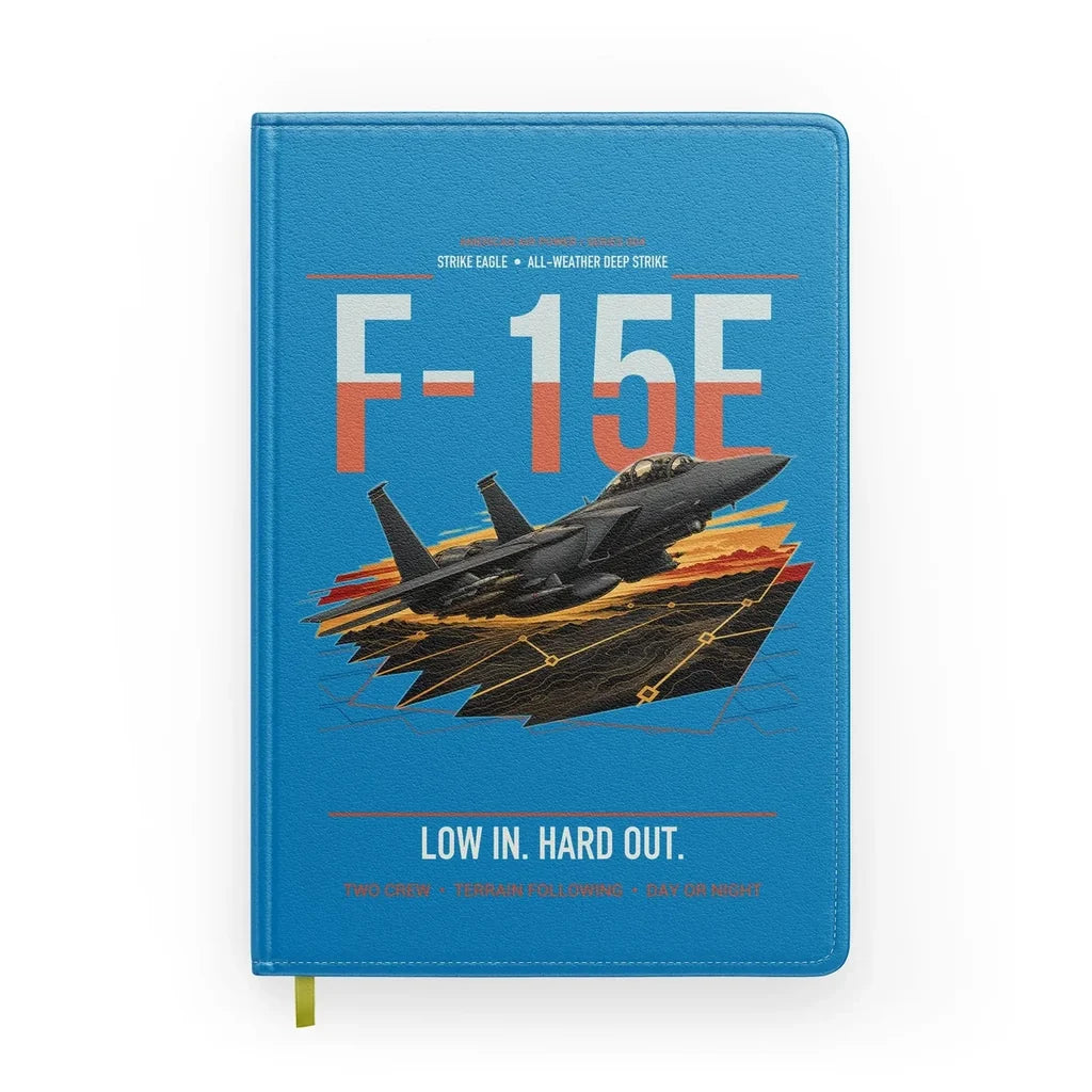 F-15E Strike Eagle design on turquoise notebook