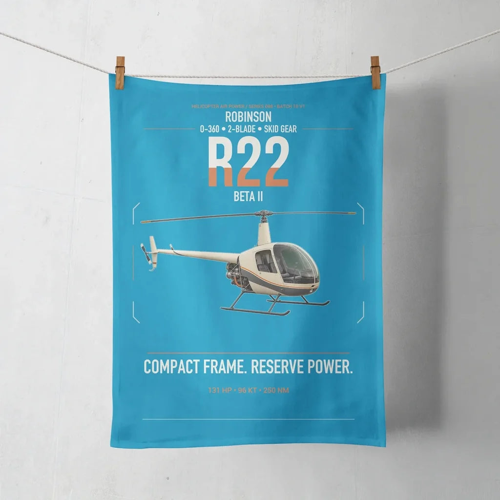 Robinson R22 Beta II design on turquoise towel