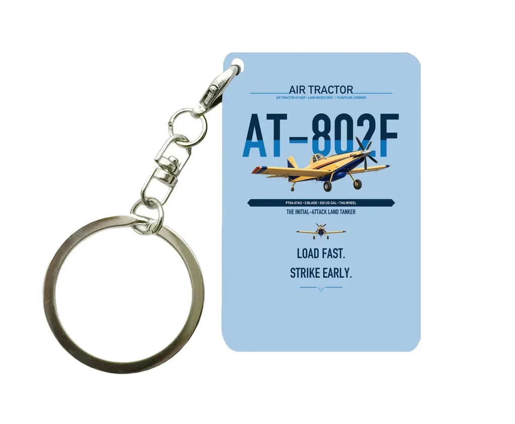 Air Tractor AT-802F design on light blue designed key chain, double-side print