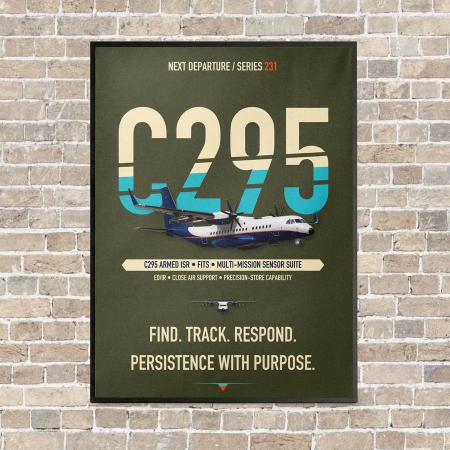 Airbus C295 Armed ISR vertical canvas print - framed - green army background