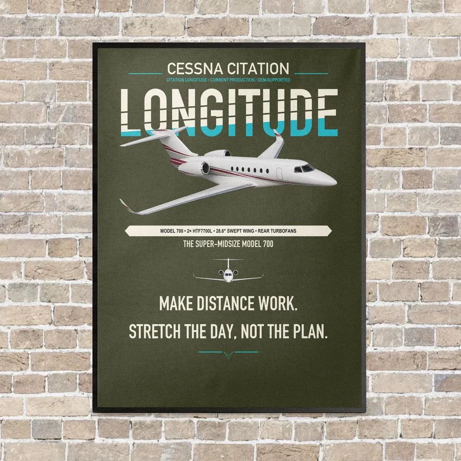 Cessna Citation Longitude vertical canvas print - framed - green army background