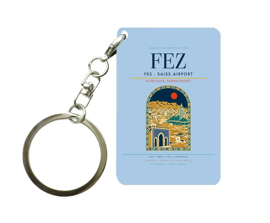 Fes - Saiss Airport FEZ Key Chain design on light blue key chain