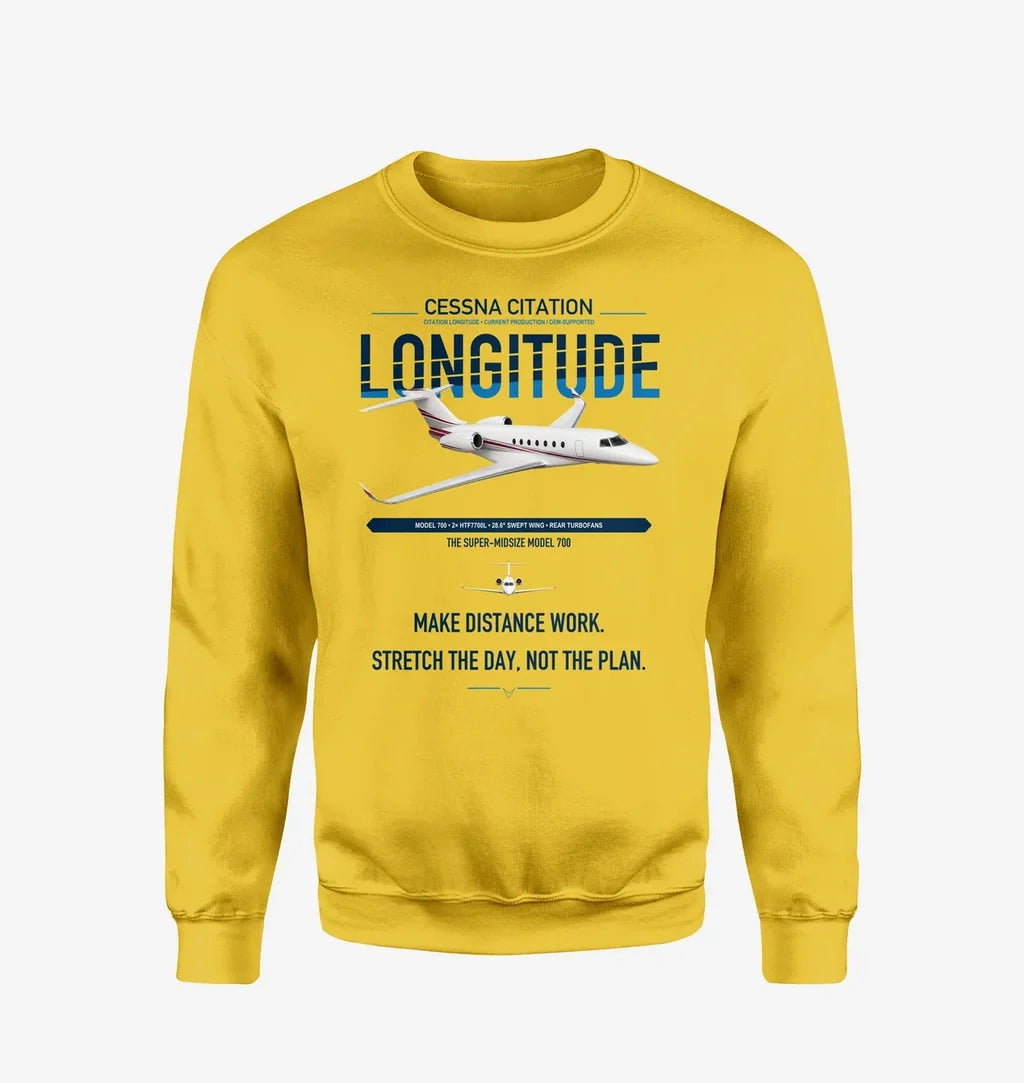 Cessna Citation Longitude design on yellow sweatshirt
